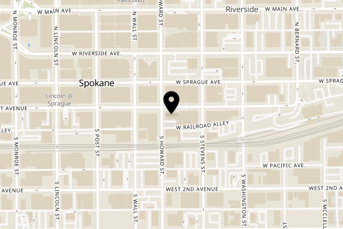 Map showing the location of Domini Sandwiches on 107 S Howard St in Spokane